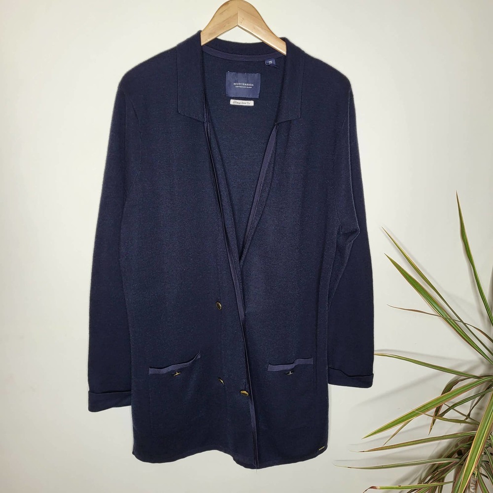 Scotch & Soda Navy Stripe detail knitted blazer